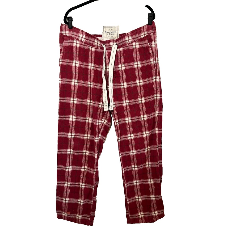Abercrombie Fitch Flannel Lounge Plaid Drawstring Pant Red M Y2K Relaxed Retro